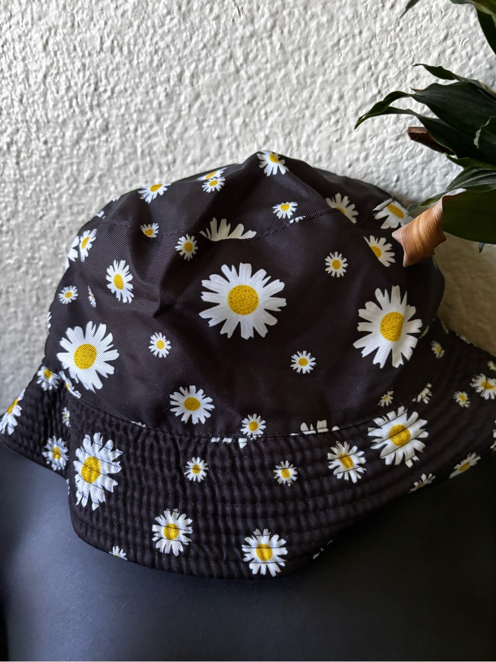 Daisy Print Black Bucket Hat (Small/Medium)